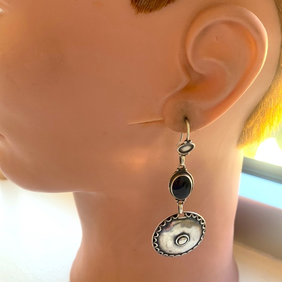 950 sterling silver BOHO Onyx? dangle earrings - Picture 2 of 5